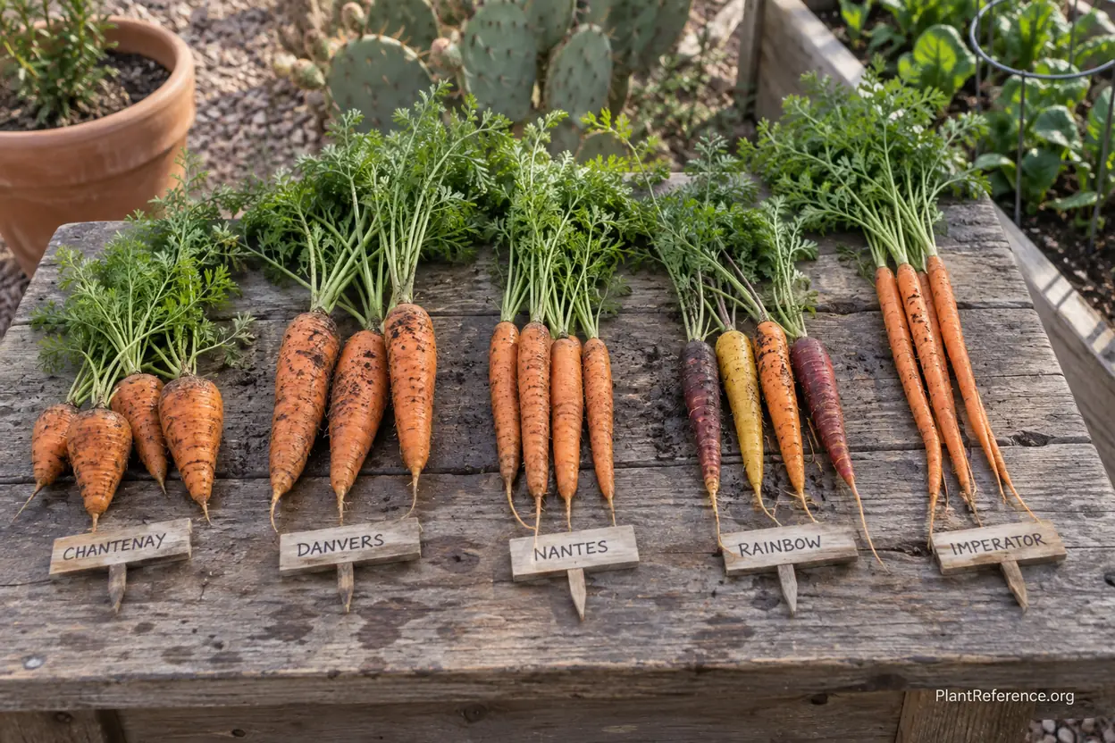Five carrot varieties compared side by side for Phoenix Arizona Zone 9b gardens