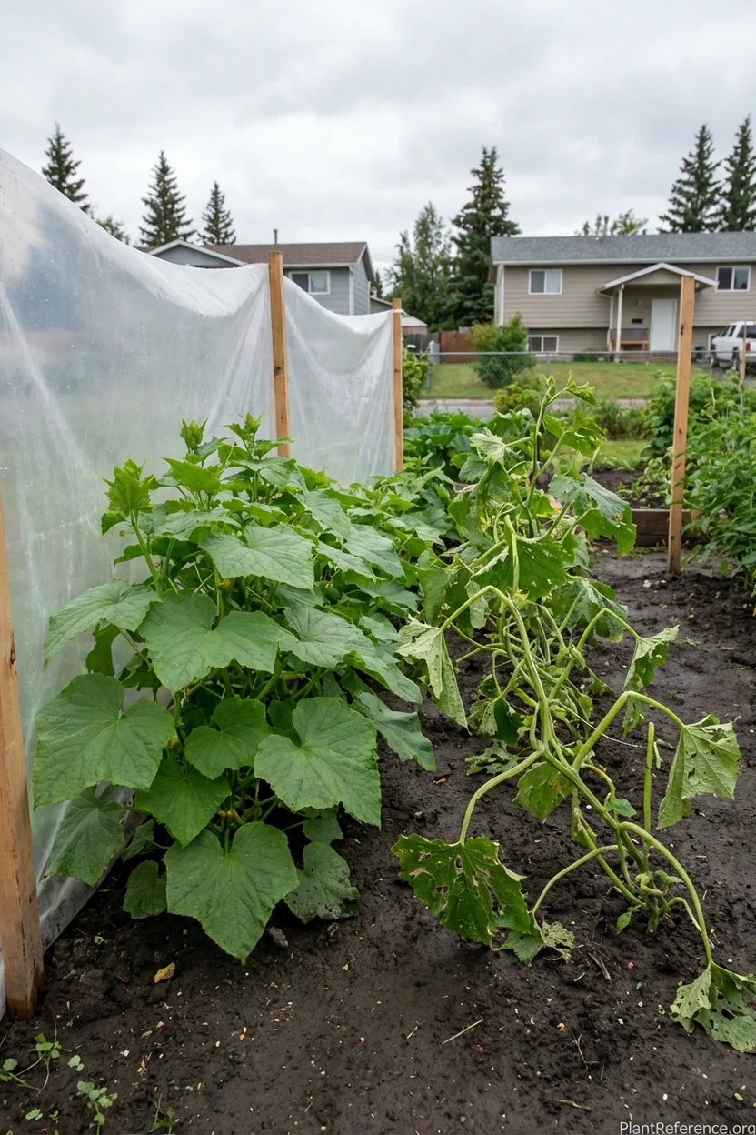 Wind protection comparison for cucumber plants in Anchorage Alaska Zone 4b