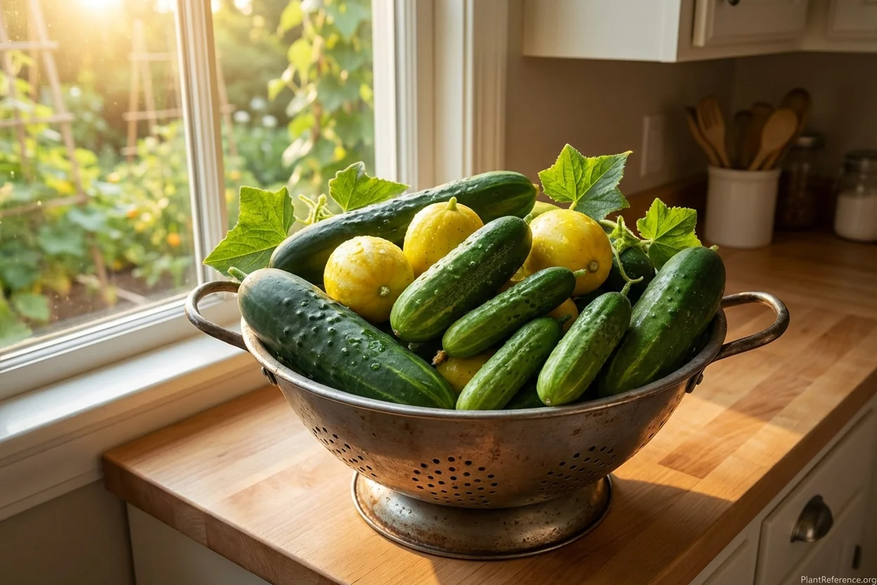 Fresh cucumbers from Austin Zone 8b garden including container-grown Persian types