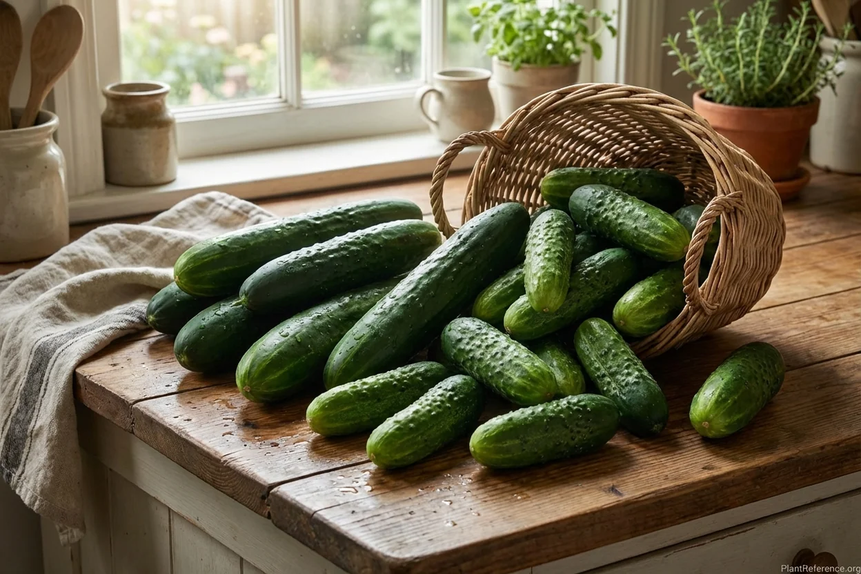 Fresh cucumbers harvested from Charlotte Zone 7b garden on kitchen counter