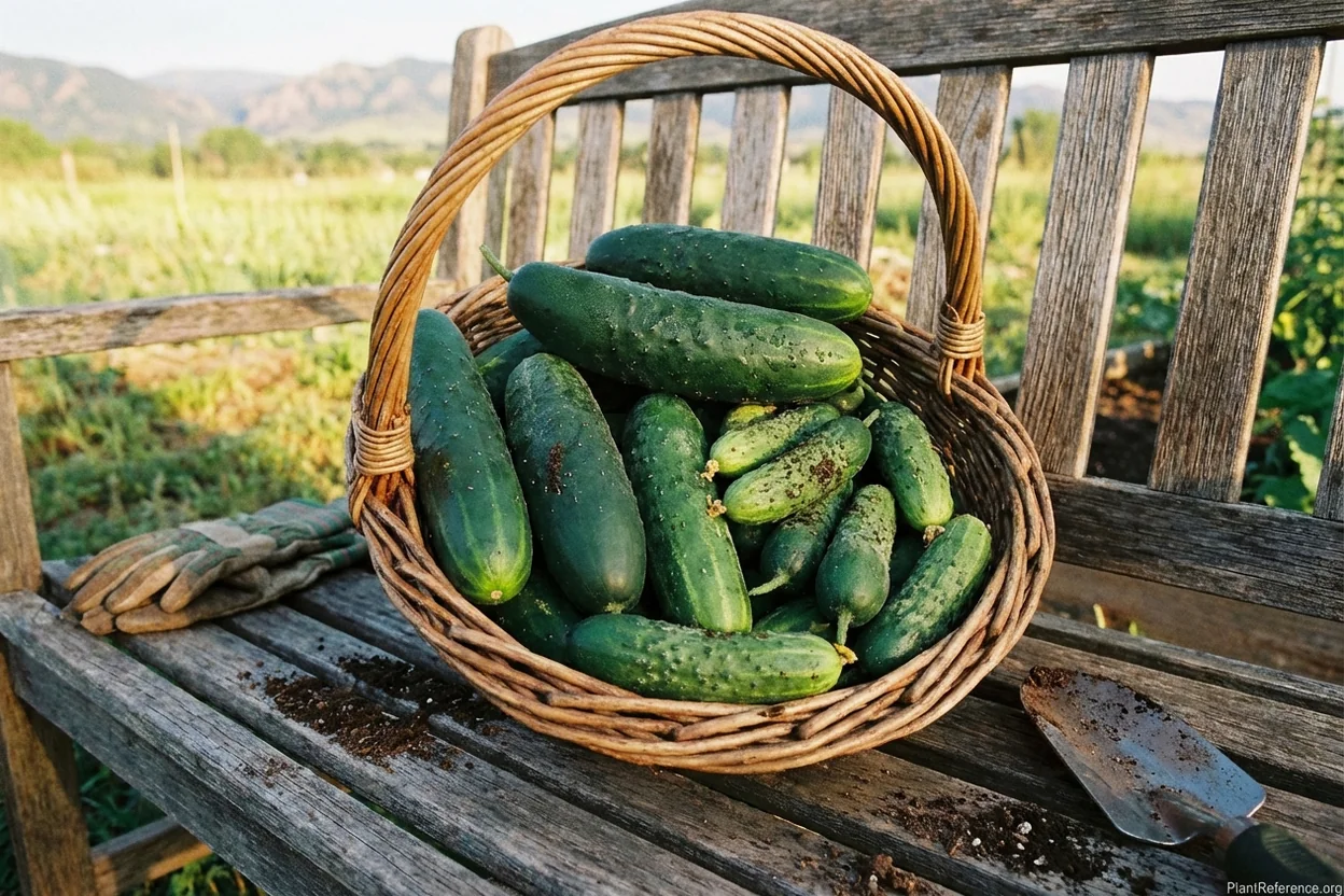 Fresh cucumbers from Denver Zone 5a garden with Rocky Mountain backdrop