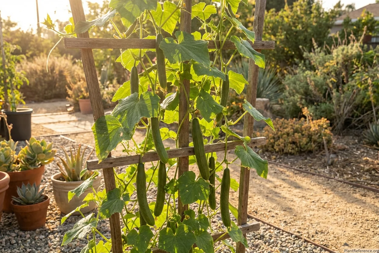 Persian cucumbers on compact vines in Los Angeles Zone 10b garden