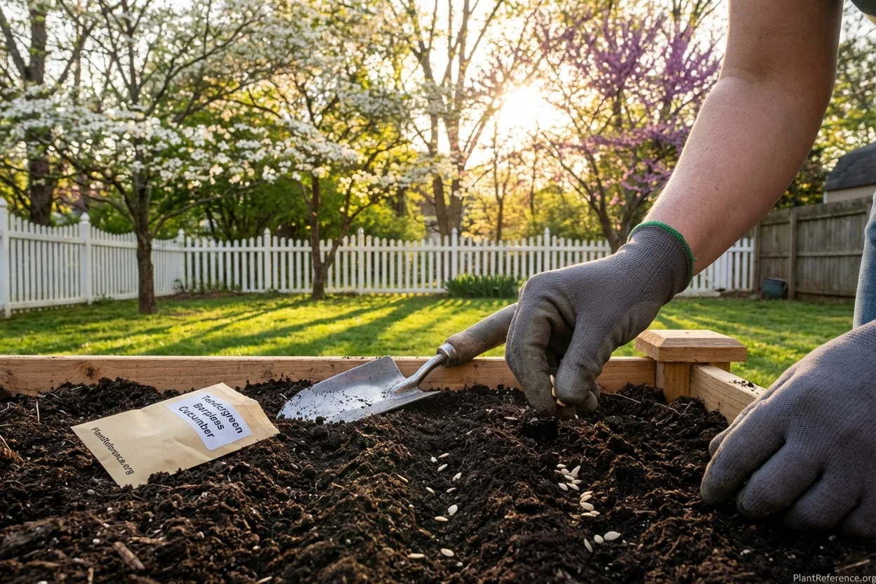 Direct sowing cucumber seeds in raised bed in Nashville Zone 7a garden in spring