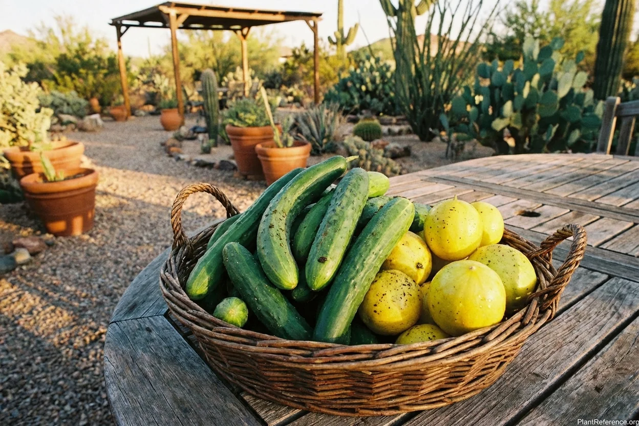 Fresh cucumbers from Phoenix Zone 9b desert garden fall harvest