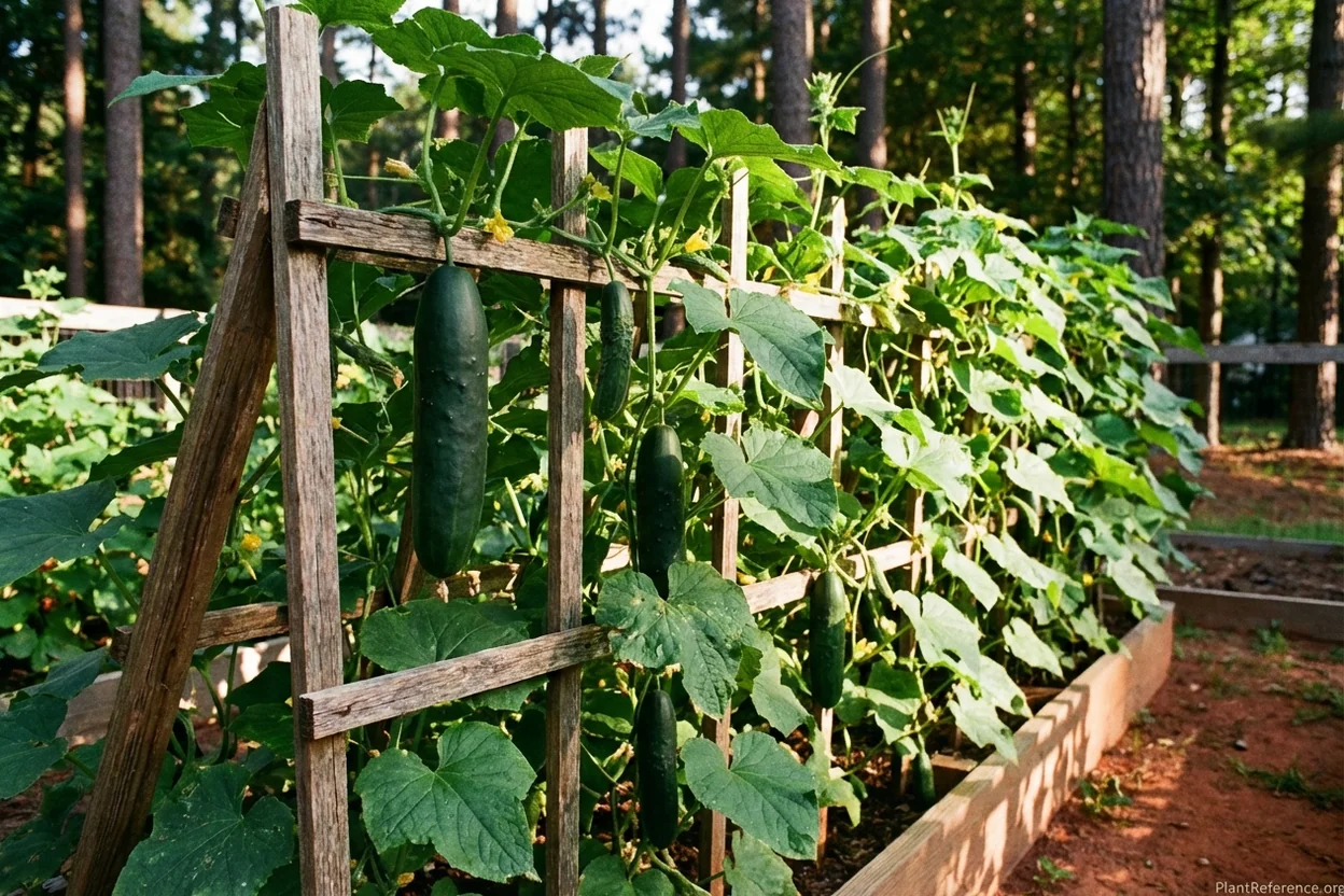 Marketmore 76 cucumbers on vine in Raleigh Zone 7b Piedmont garden