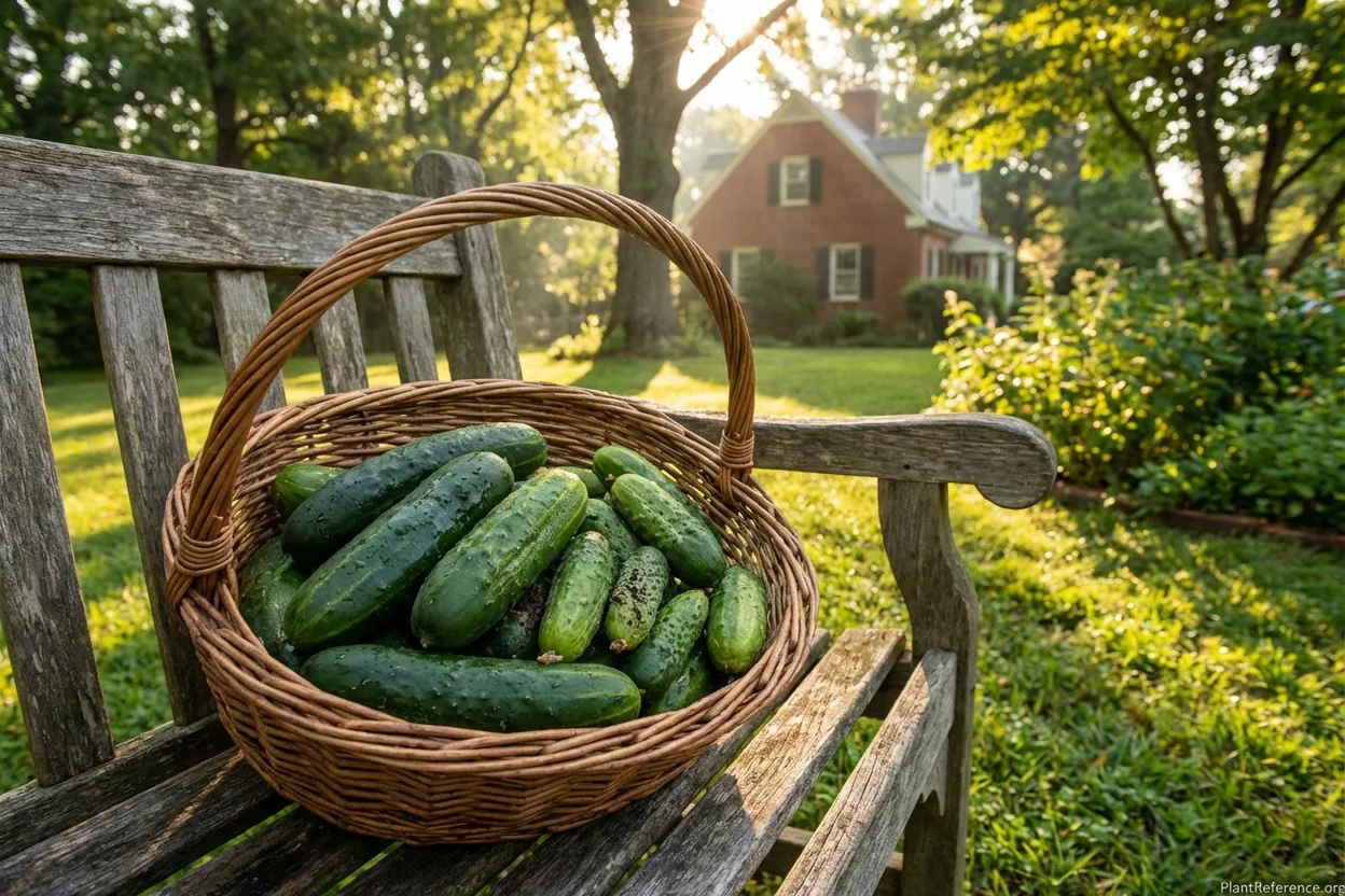 Fresh cucumbers from Richmond Zone 7b garden in harvest basket