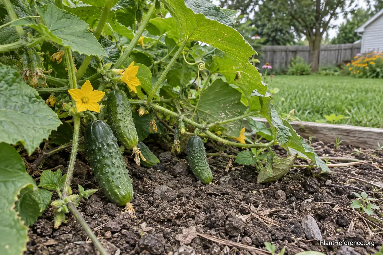 Boston Pickling cucumbers growing in Milwaukee Zone 5b garden ready for harvest