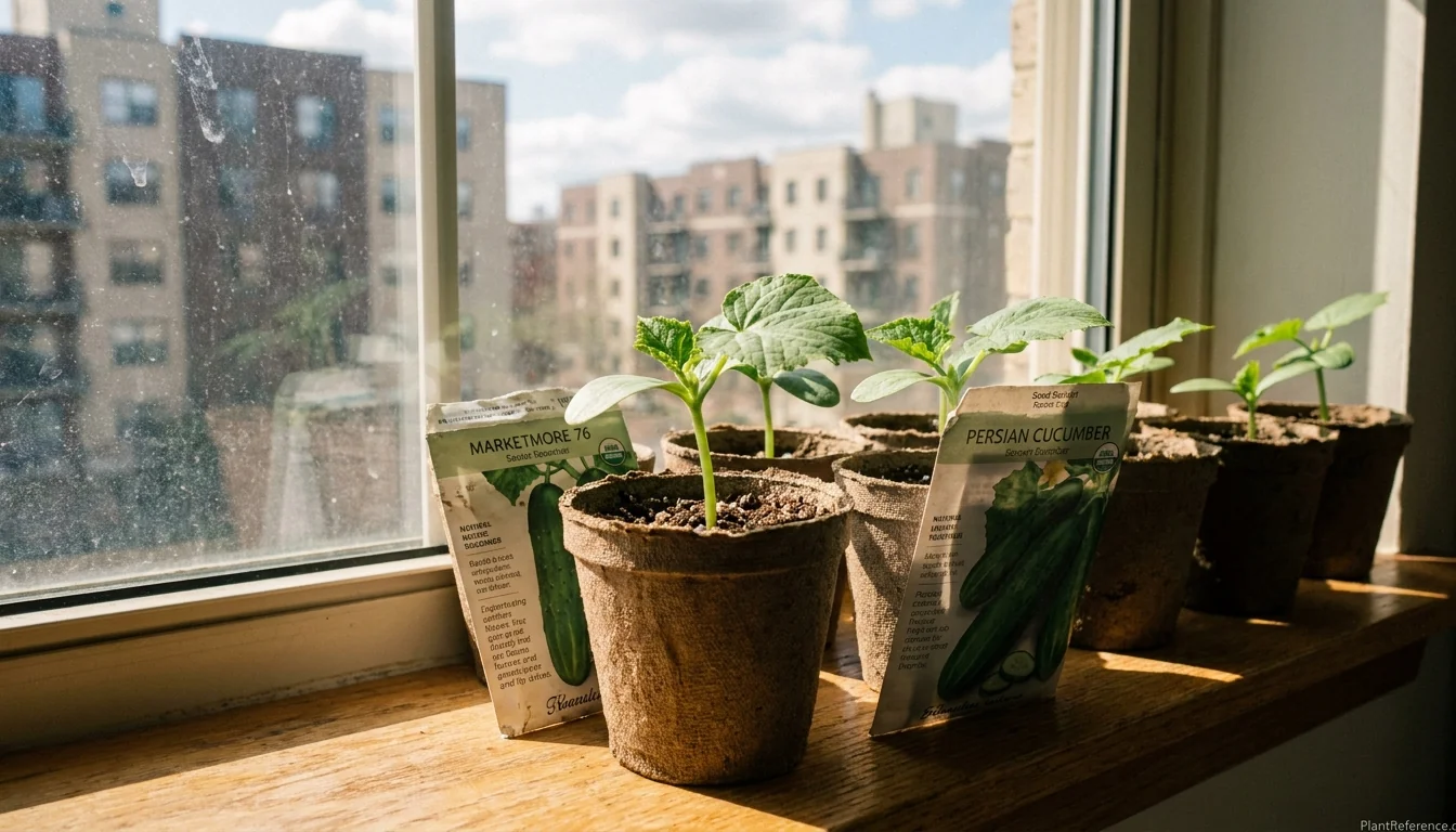 Cucumber seedlings in pots ready for planting in New York Zone 7a garden