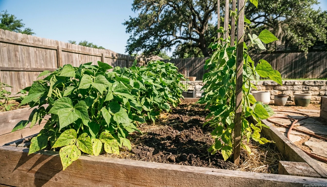 Green bean plants growing successfully in Austin Zone 8b spring garden