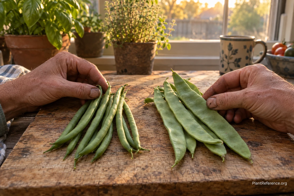 Provider and Roma II green bean varieties comparison showing pod differences for Houston gardeners