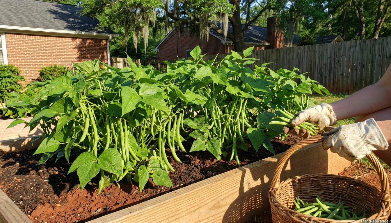 Green bean plants with mature pods in Atlanta Zone 8a garden ready for harvest