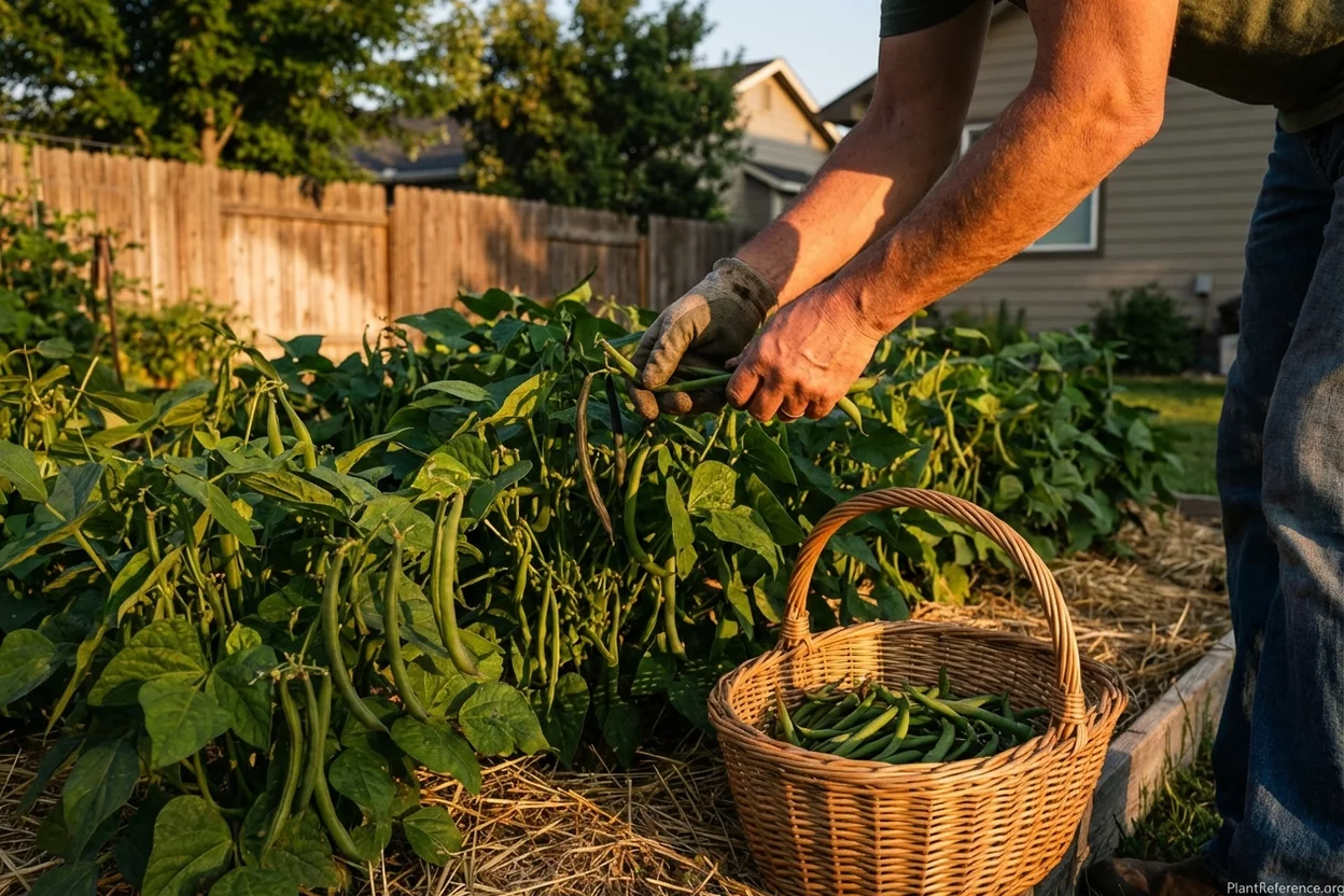 Proper green bean harvesting technique in Boise Idaho garden