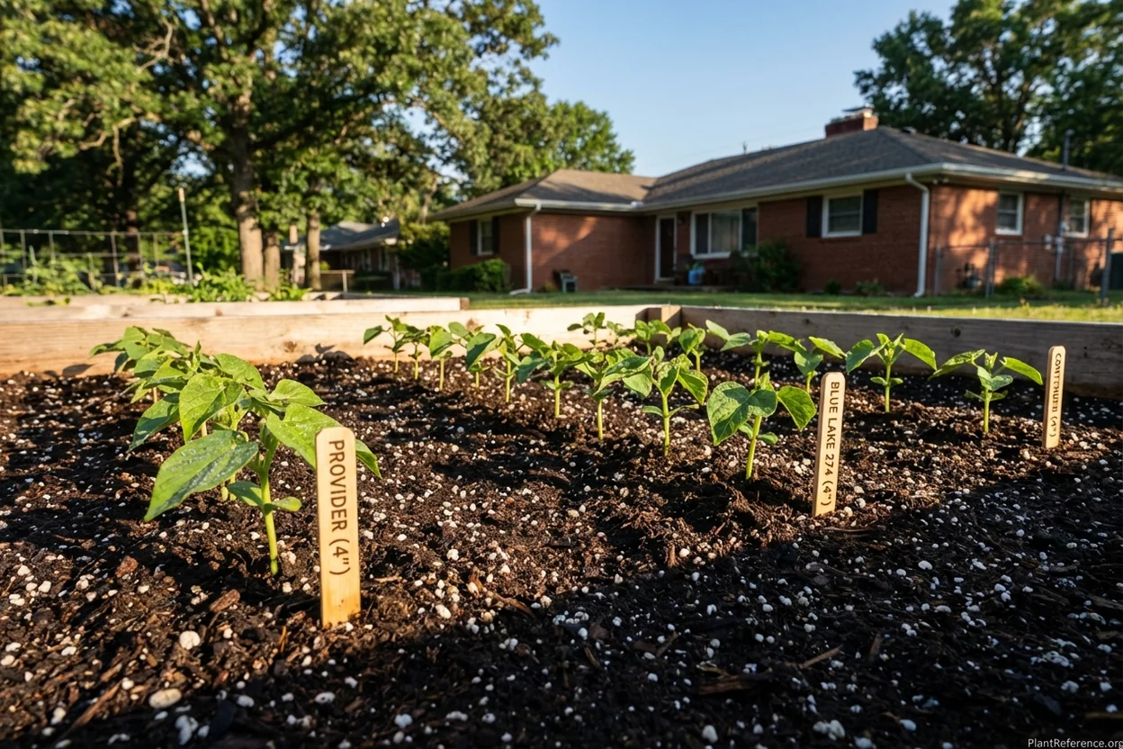 Provider Roma II and Blue Lake green bean varieties growing in Charlotte Zone 7b garden