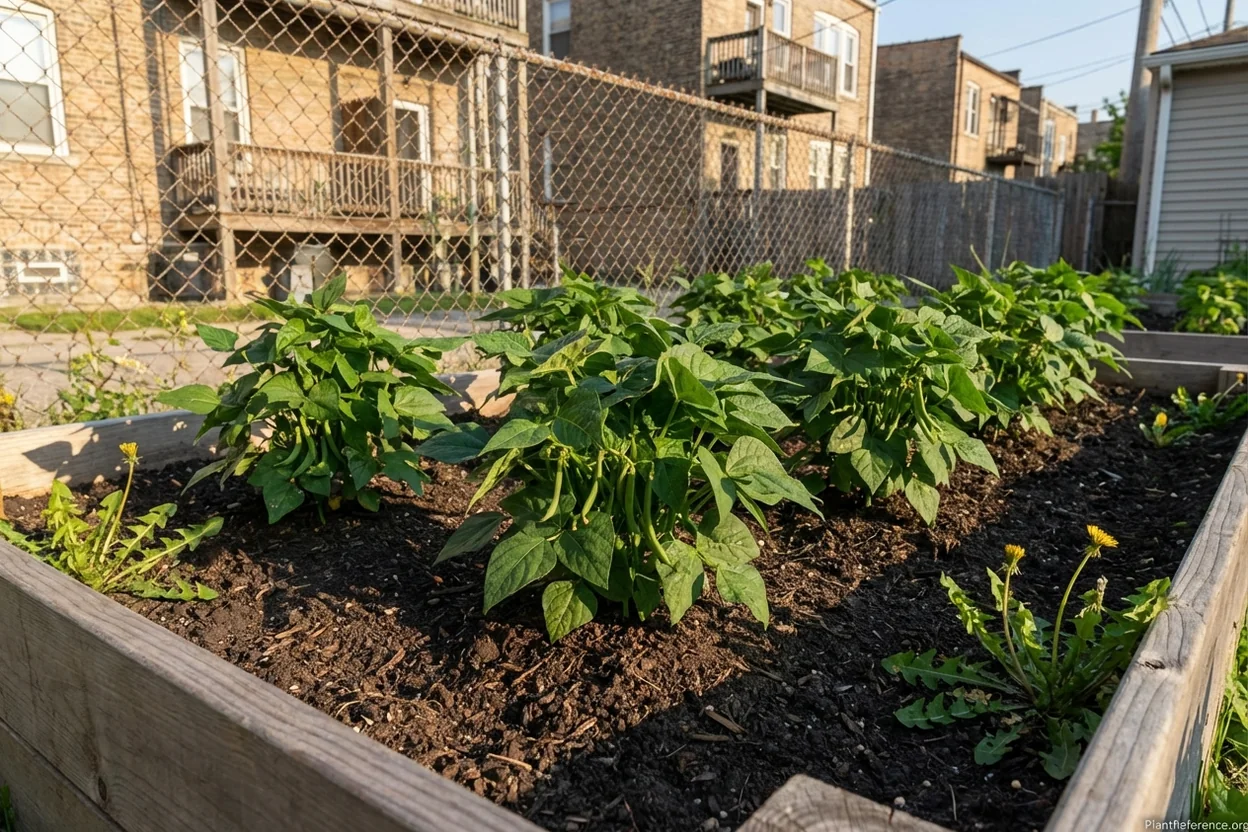 Provider green bean plants showing compact bush growth habit in Chicago Zone 6a garden