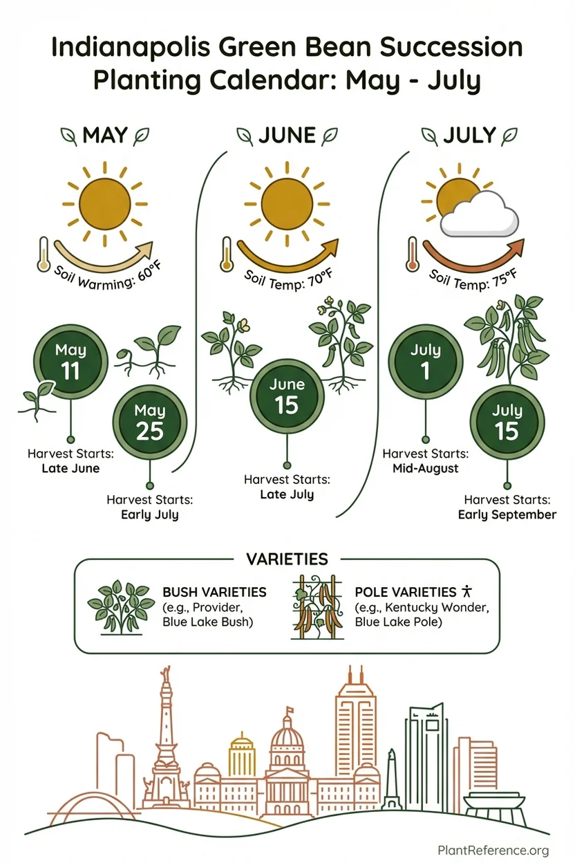 Indianapolis succession planting calendar for green beans showing optimal Zone 5b timing