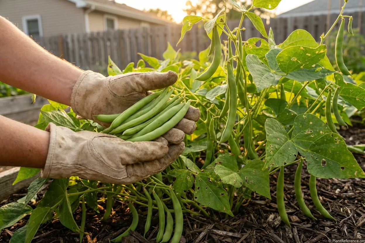 Provider green bean pods at perfect harvest stage in Milwaukee Zone 5b garden