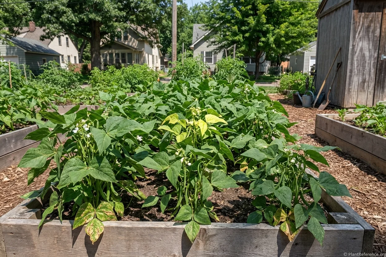 Healthy green bean plants in full growth during Minneapolis summer showing proper development