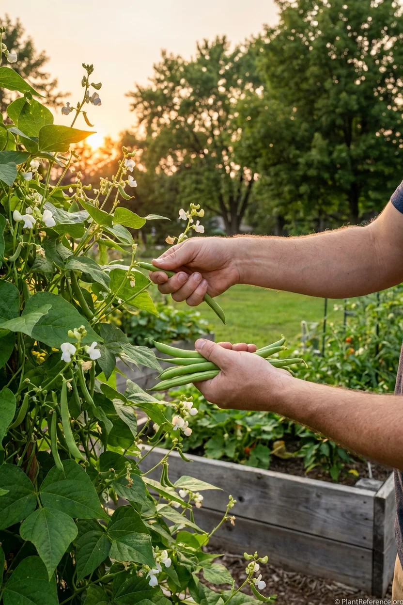 Harvesting fresh green beans at optimal maturity in Minneapolis Zone 4a garden