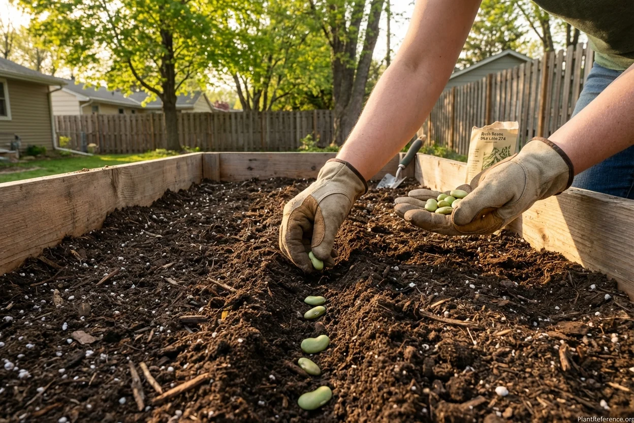 Planting green bean seeds with proper 4-inch spacing in Minneapolis Zone 4a garden