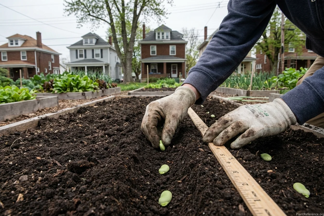 Planting green bean seeds in Pittsburgh Zone 6b garden soil with proper 4-inch spacing