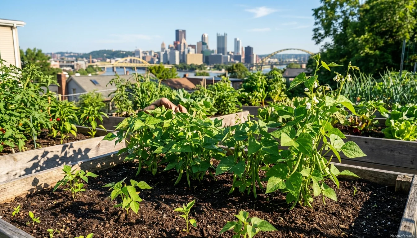 Green bean plants growing in Pittsburgh Zone 6b garden with optimal spring planting timing