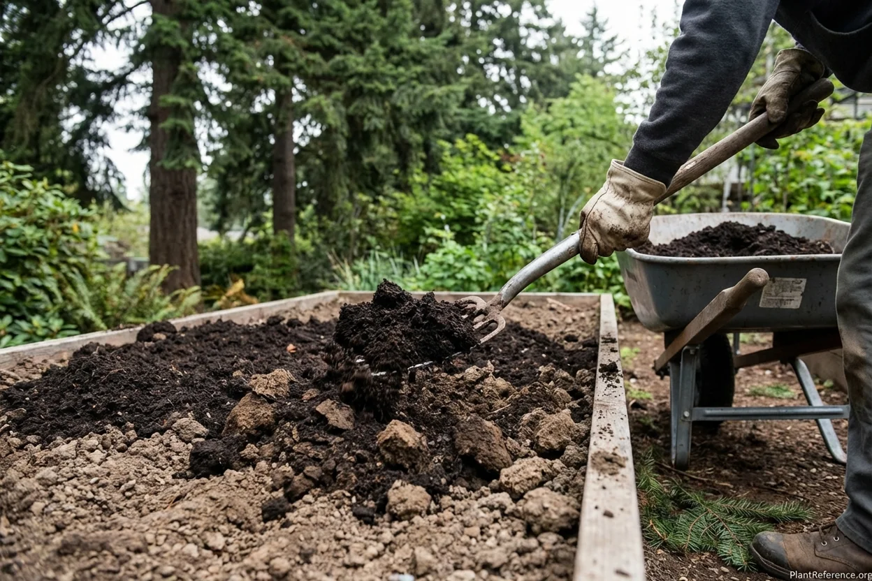 Adding compost to Portland Oregon clay soil for green bean planting