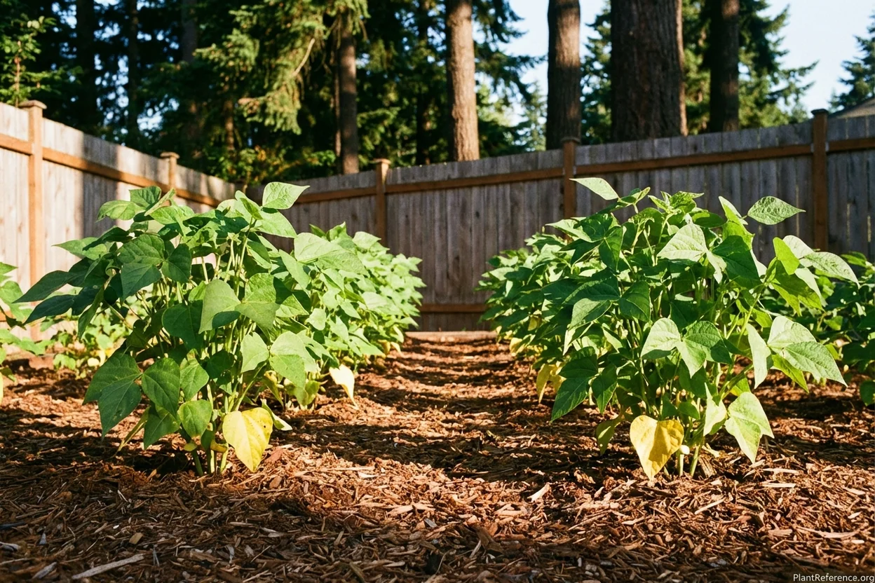 Properly spaced bean plants preventing fungal disease in Portland Oregon humid climate