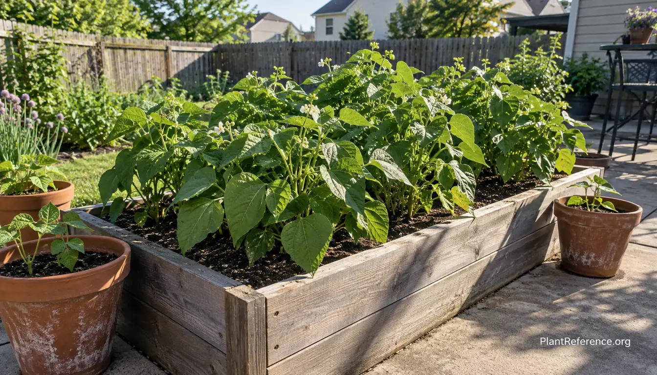 Green bean plants growing successfully in Kansas City Zone 6a garden with spring planting