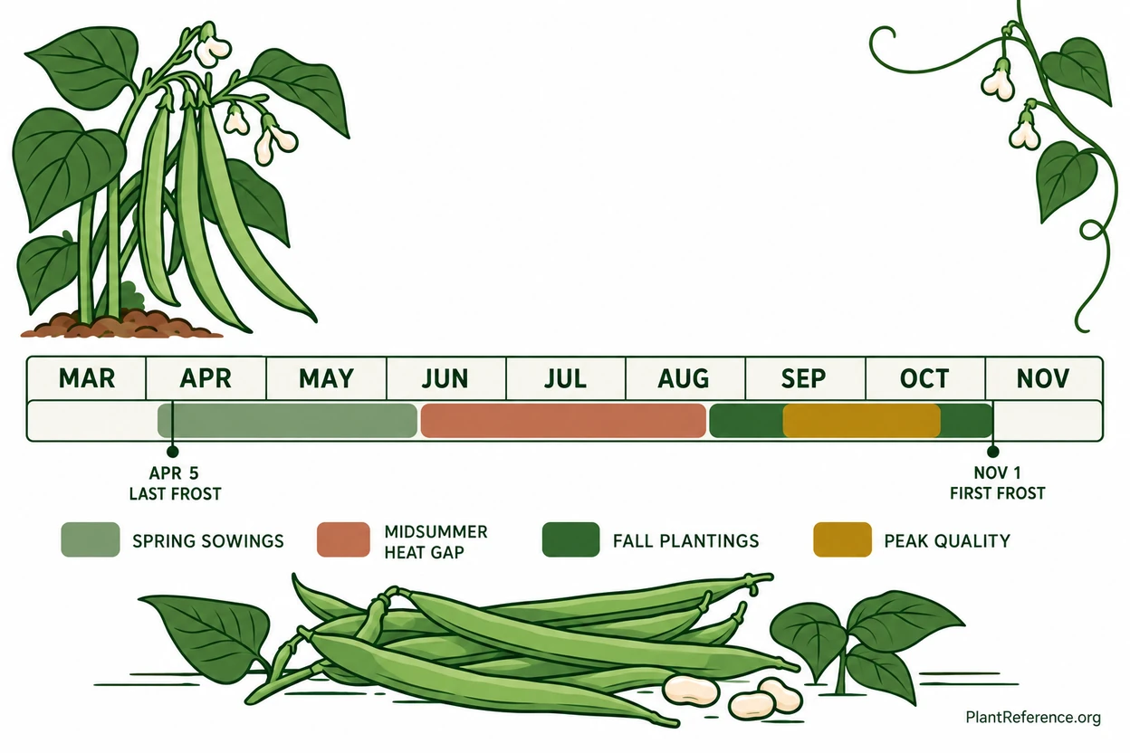 Memphis green bean planting calendar showing April through October production for Zone 7b