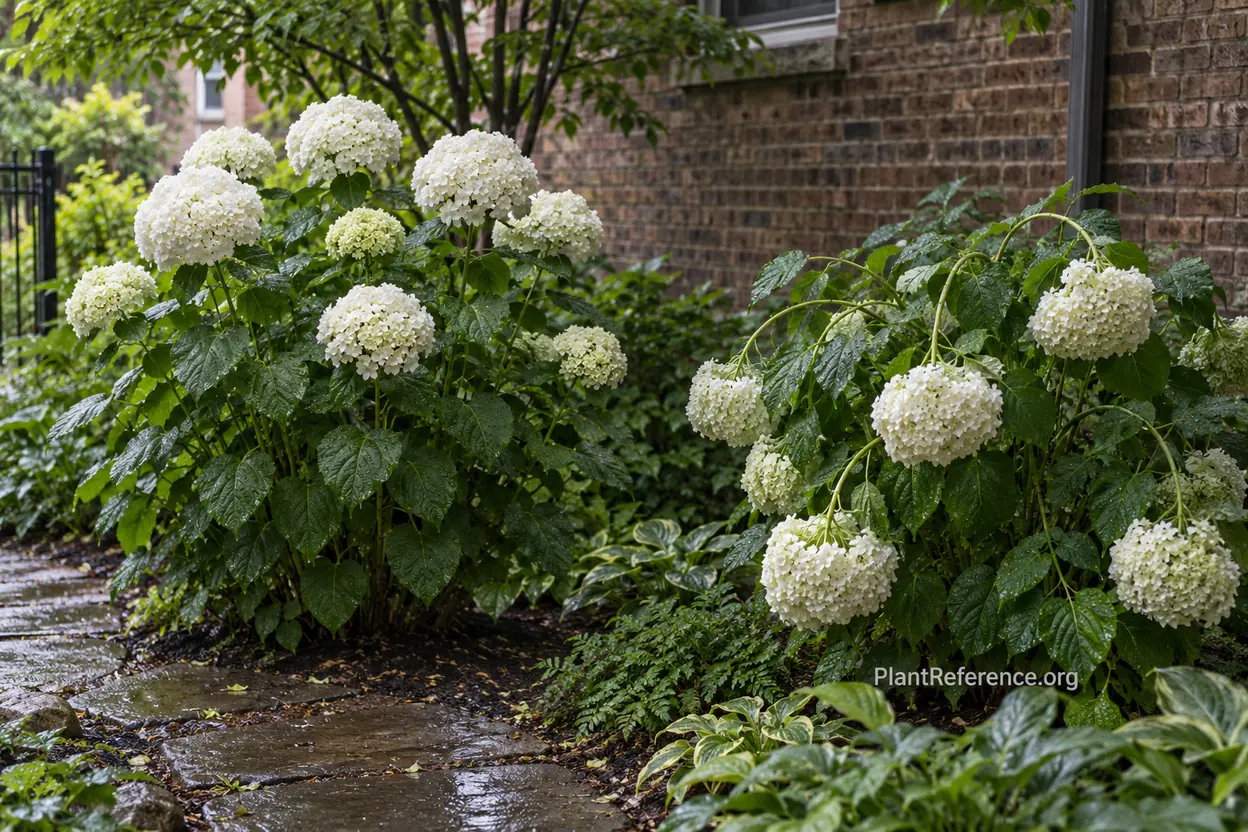 Incrediball and Annabelle smooth hydrangeas showing different stem strength