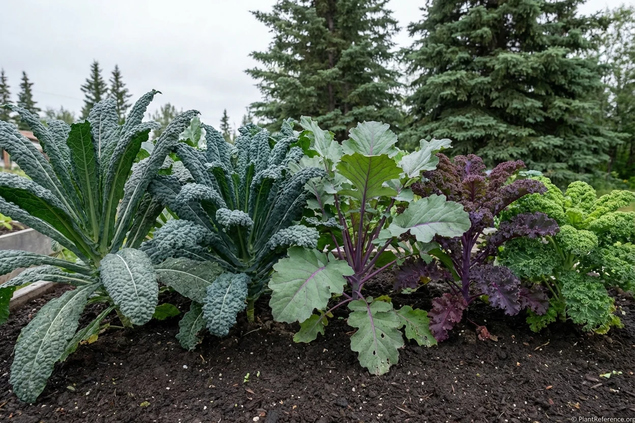 Five kale varieties growing in Anchorage Alaska showing cold climate performance
