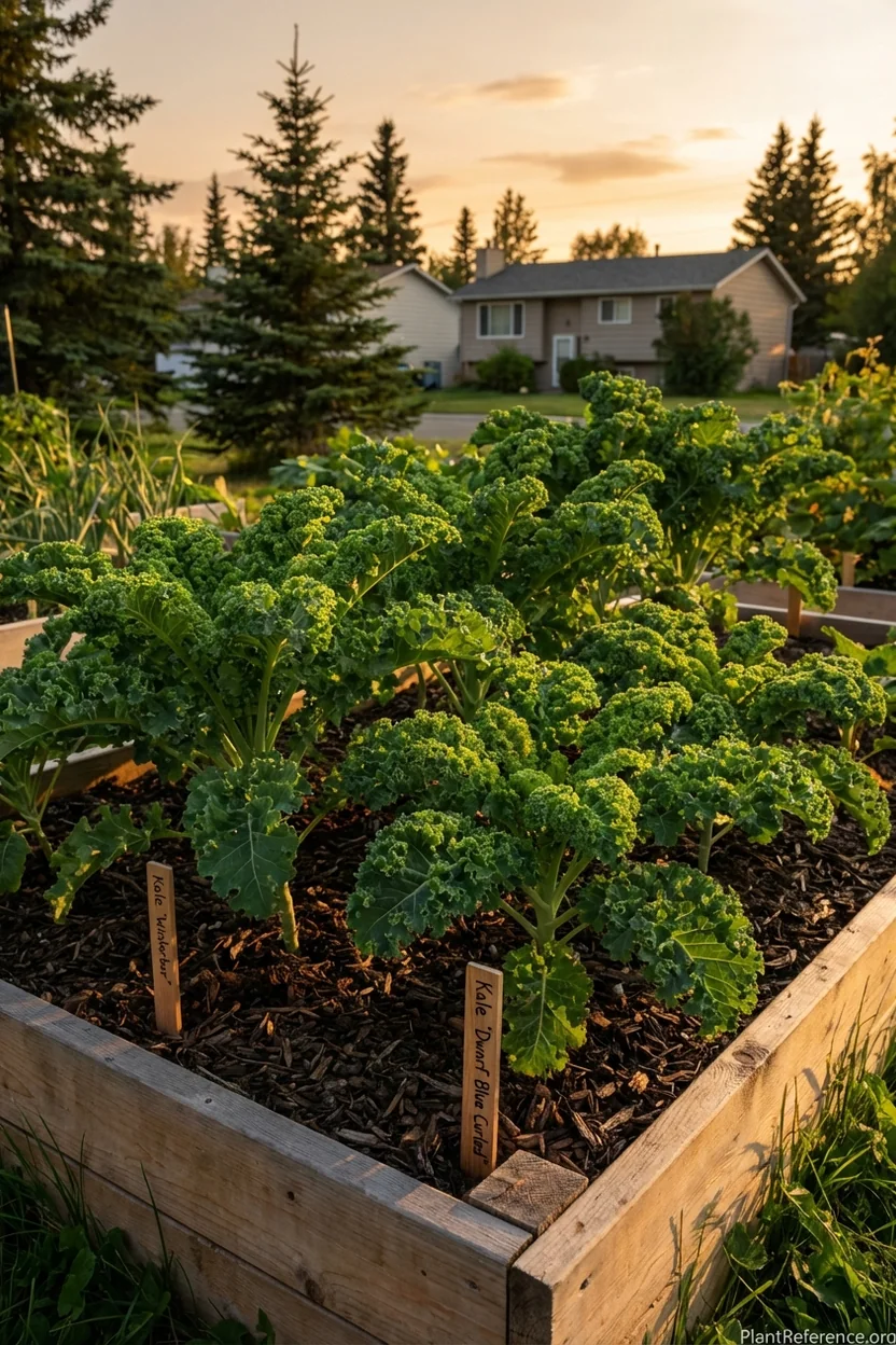 Kale plants growing under Alaska midnight sun in Anchorage garden