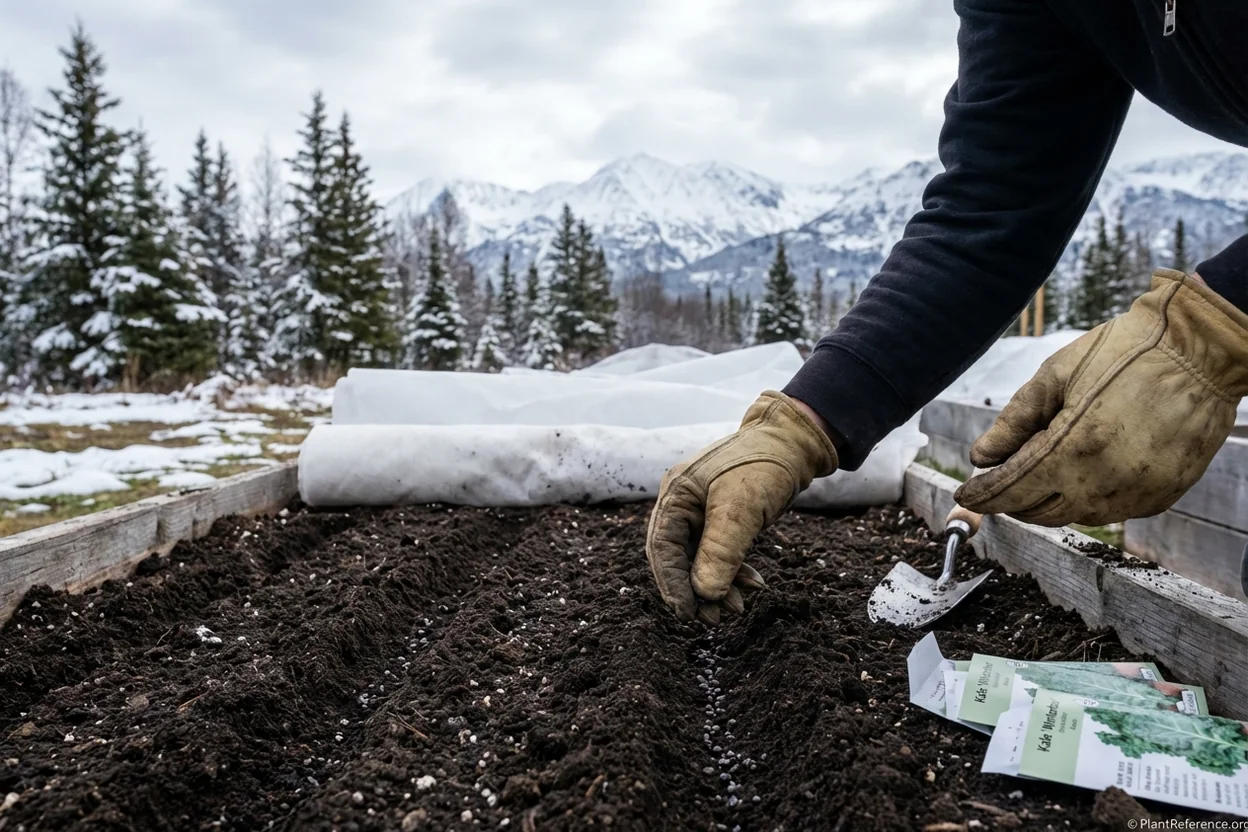 Direct sowing kale seeds in Anchorage Alaska during spring planting season