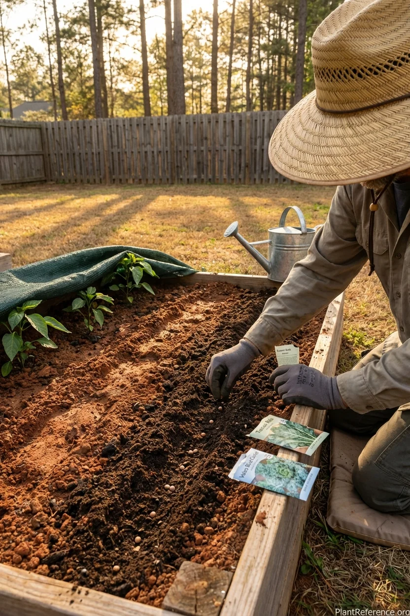 Direct sowing kale seeds in Atlanta during late August with heat protection strategies