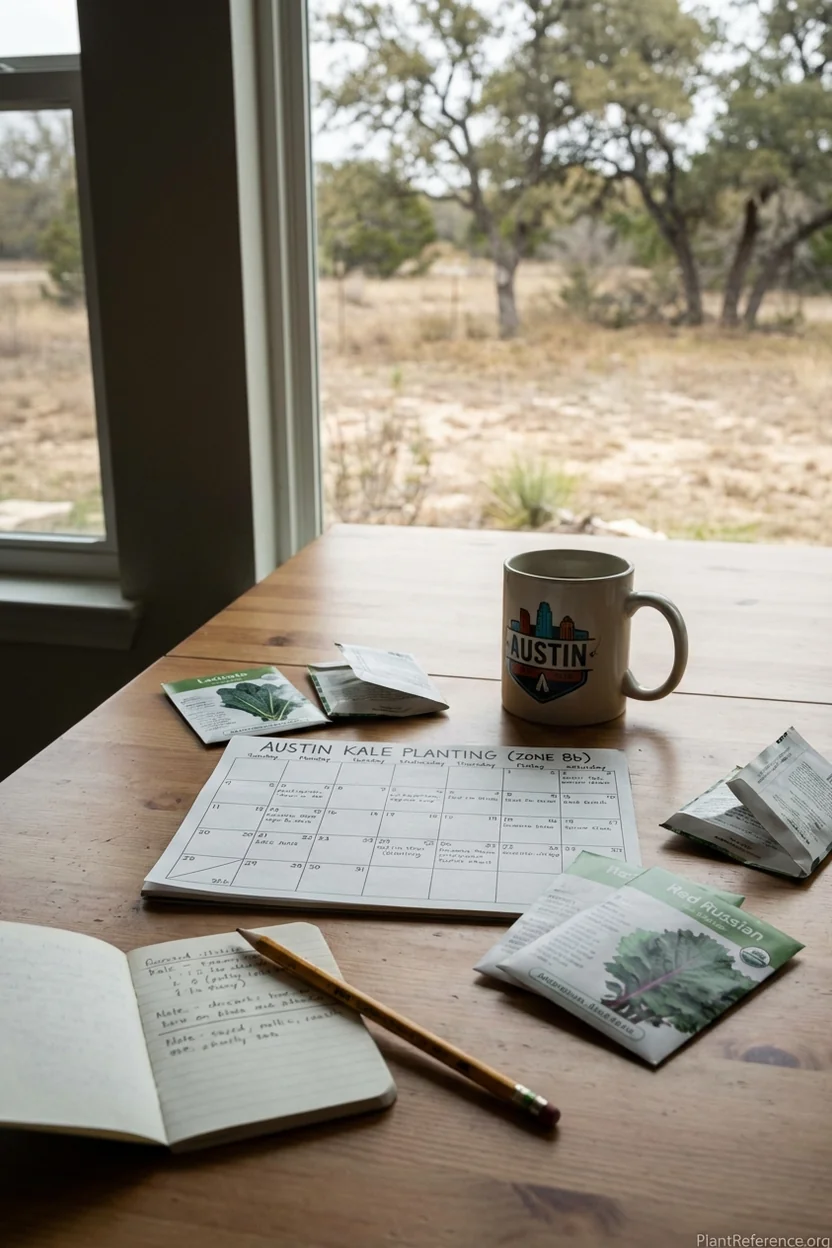 Austin Texas kale planting calendar showing optimal sowing dates for Zone 8b climate success