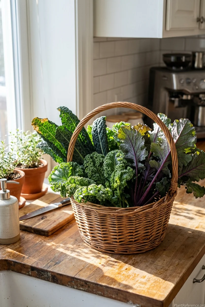 Fresh kale harvest from Charlotte winter garden showing frost-improved leaves perfect for cooking