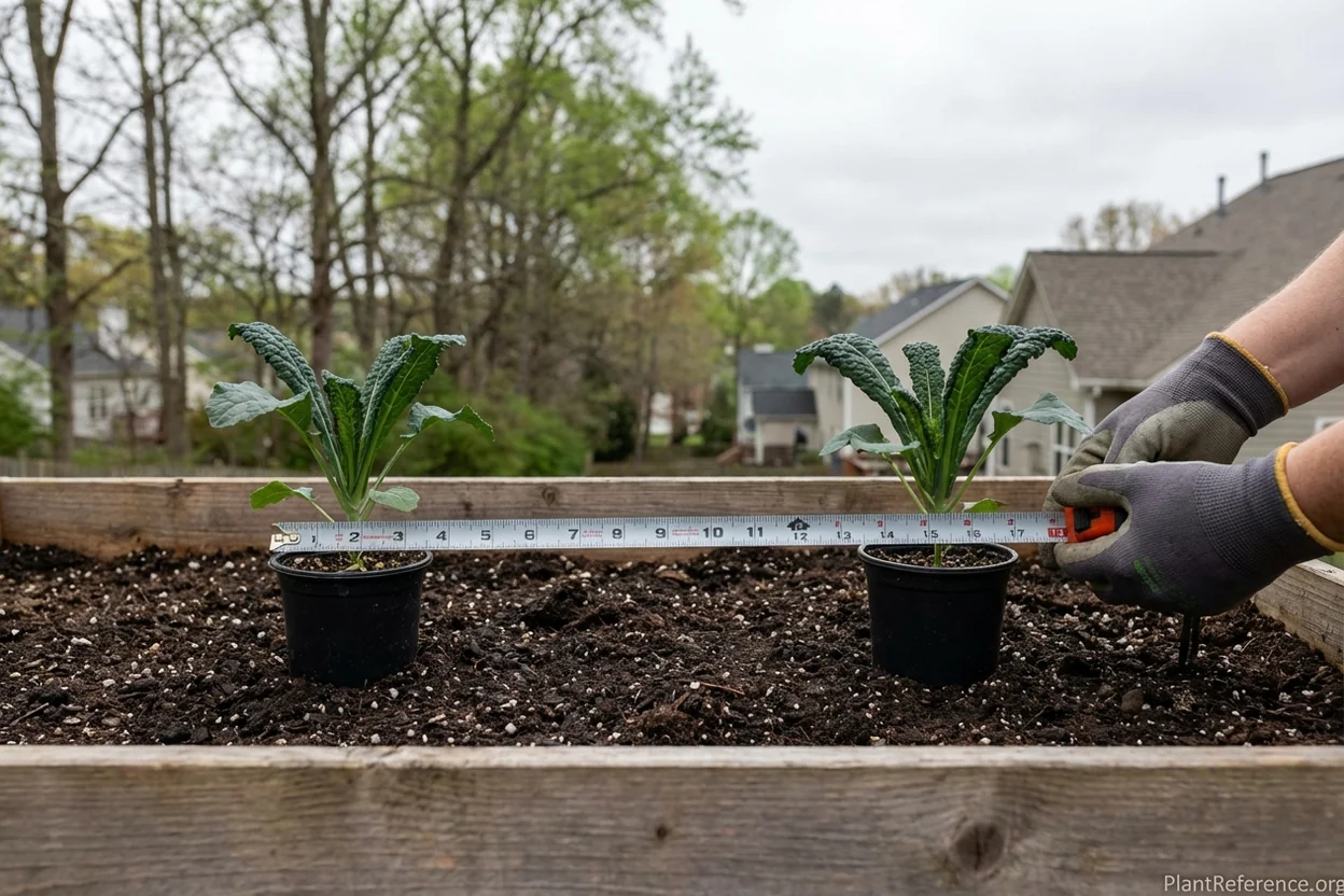 Measuring 12-inch spacing between kale transplants for optimal growth in Charlotte Zone 7b garden