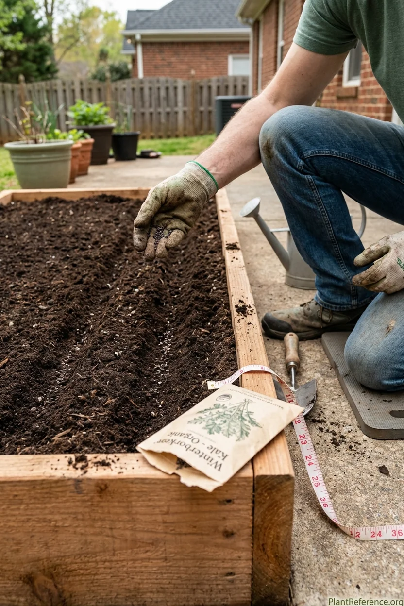 Direct sowing kale seeds in Charlotte garden bed during February spring planting window for Zone 7b