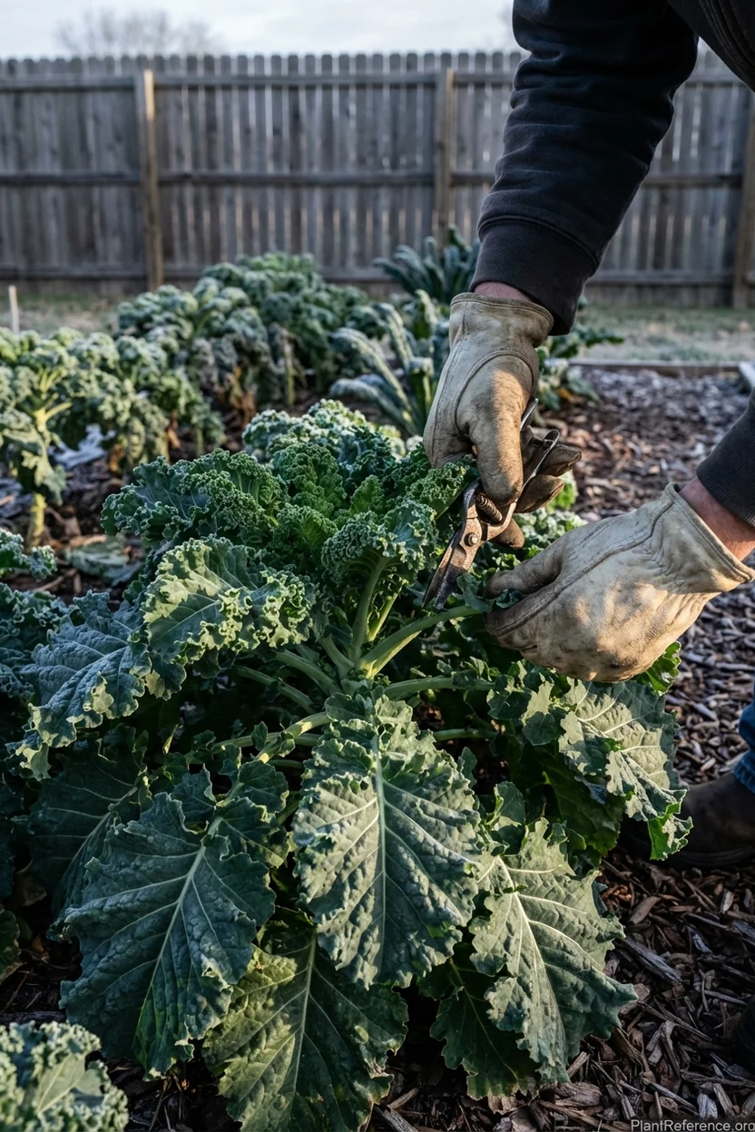 Kale leaf damage from harlequin bugs showing yellow stippling and wilting