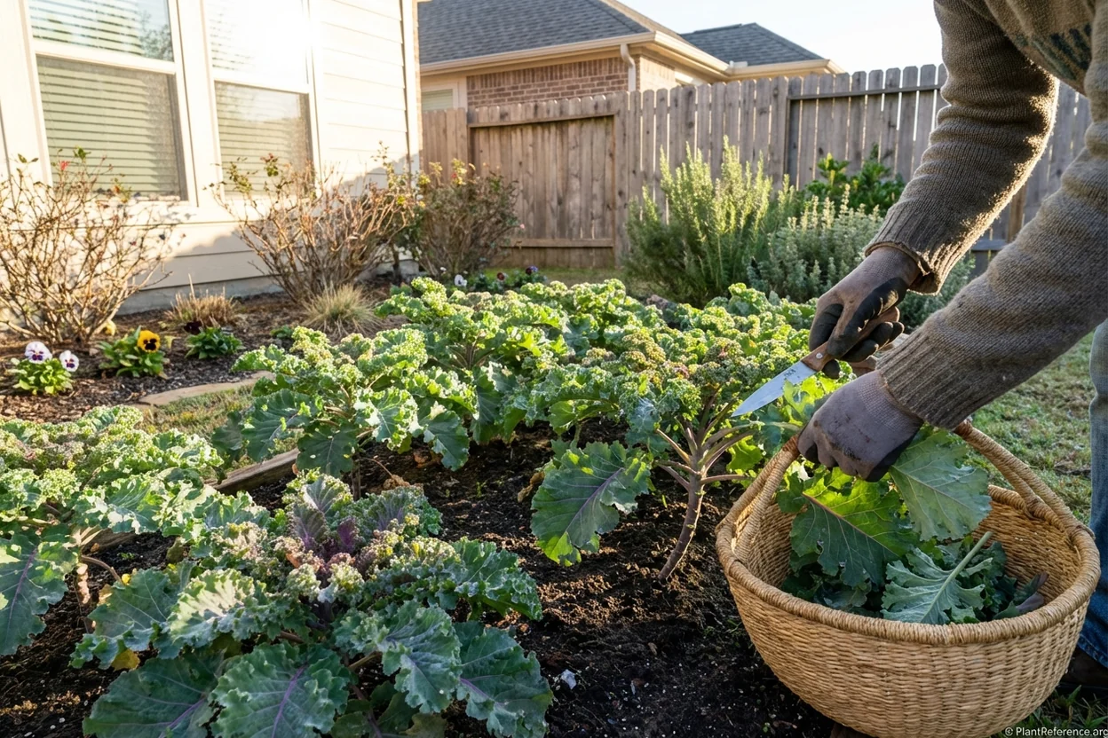 Winter kale harvest in Houston Zone 9a garden showing continuous production during cool season