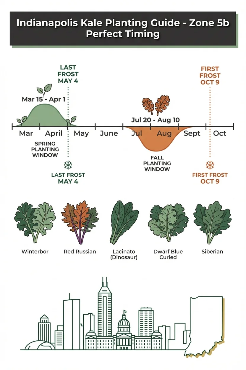 When to plant kale in Indianapolis Zone 5b calendar with spring and fall dates