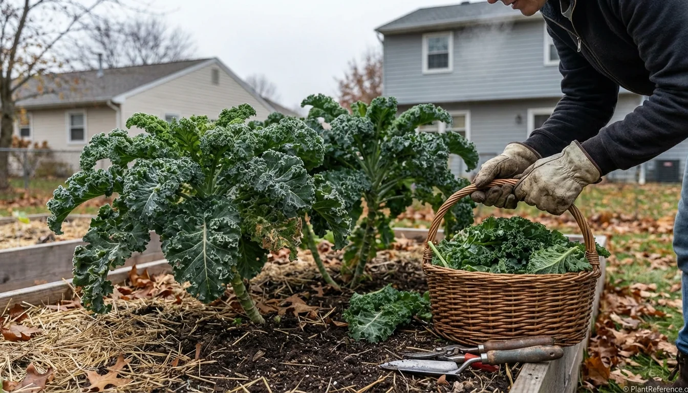 Indianapolis kale garden in October showing frost-sweetened leaves ready for harvest in Zone 5b