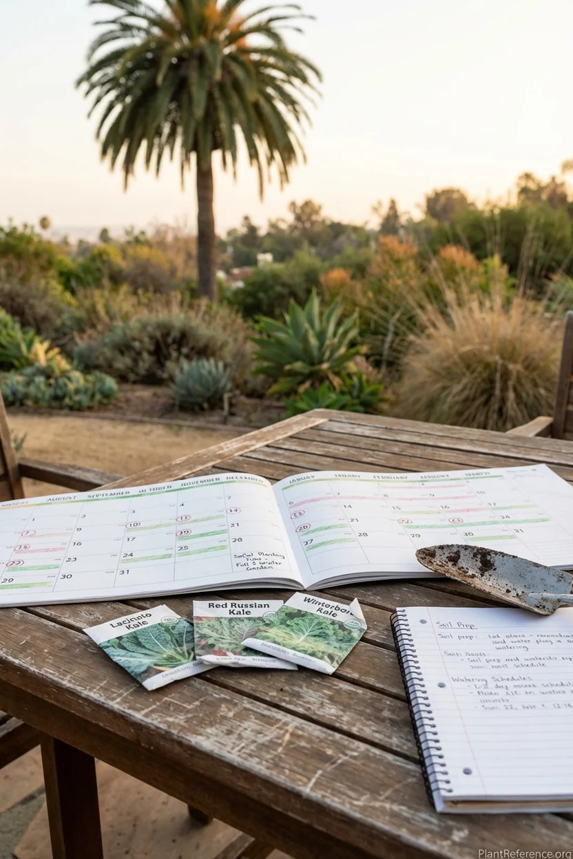 Los Angeles kale planting calendar showing optimal seeding dates from August through March