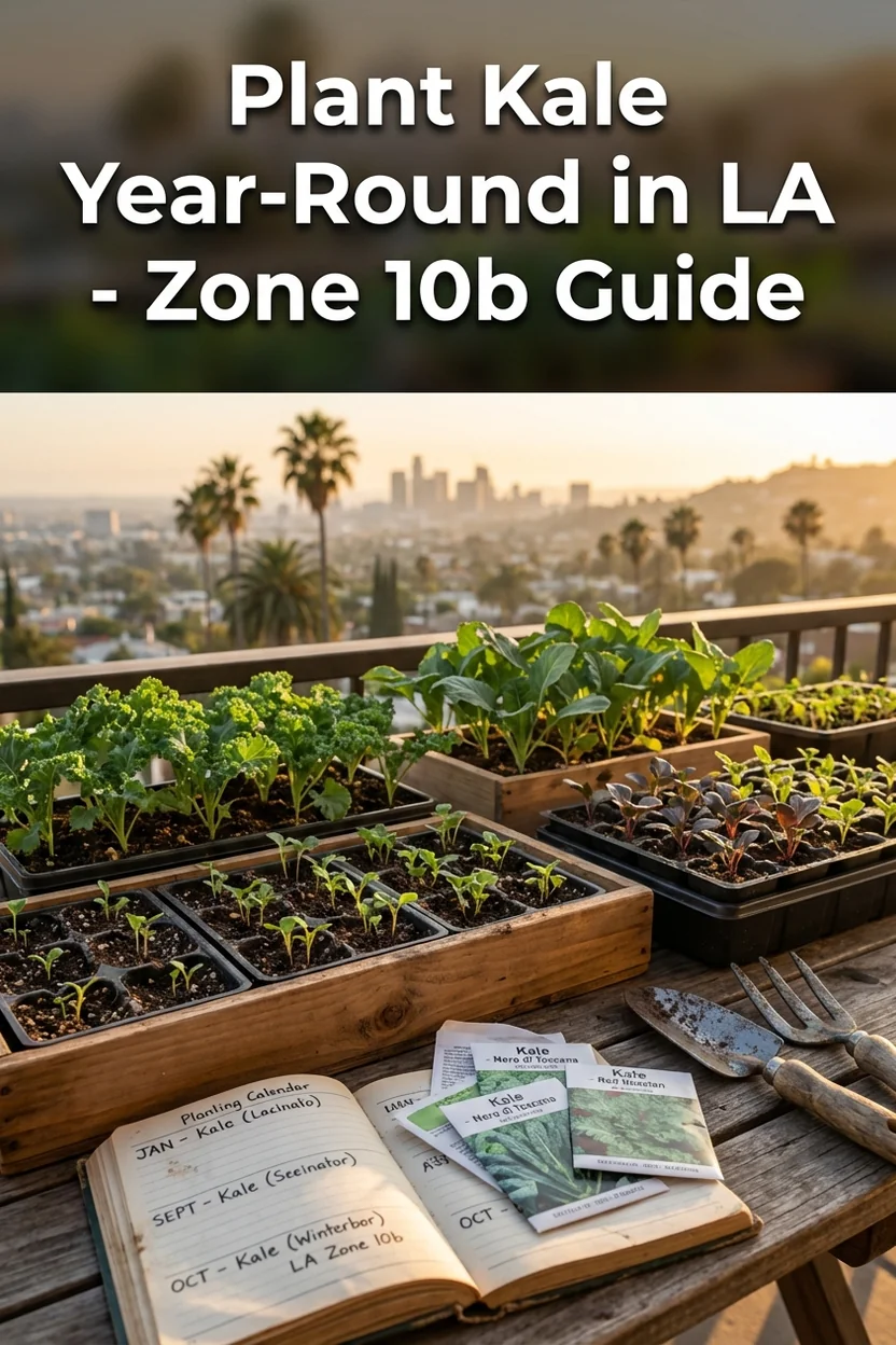 When to plant kale in Los Angeles calendar showing year-round growing seasons for Zone 10b