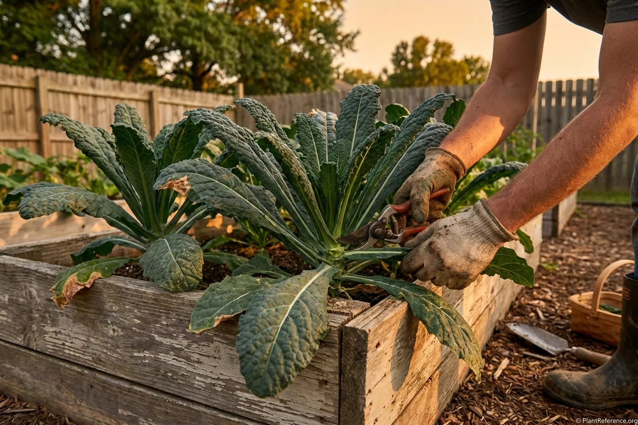 Proper kale harvesting technique in Memphis garden showing cut-and-come-again method