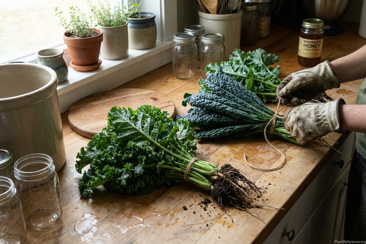 Fresh harvested Minneapolis kale bunched and ready for storage showing proper handling techniques
