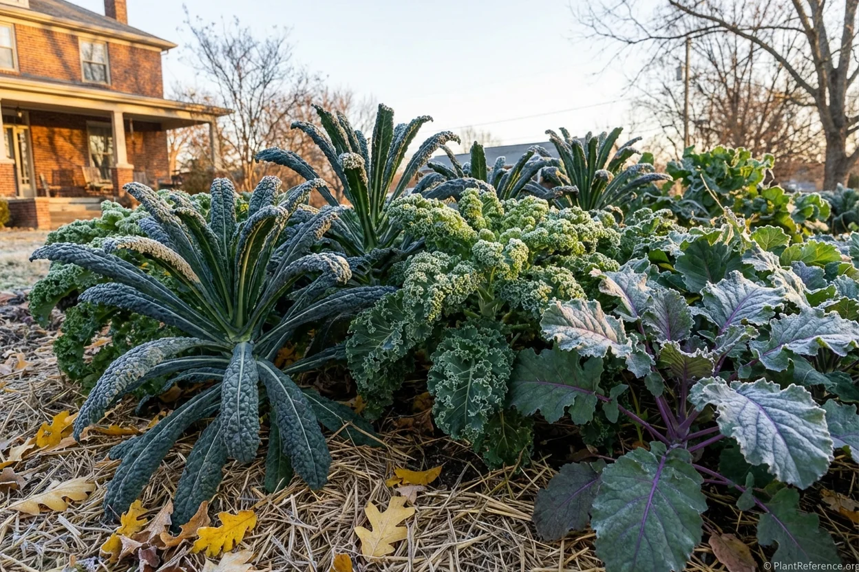 Healthy kale plants in Nashville garden during fall with first frost improving flavor