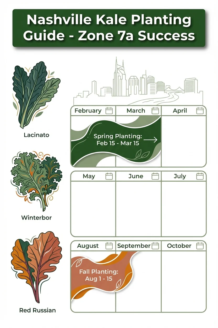 Nashville kale planting guide showing best planting dates for Zone 7a