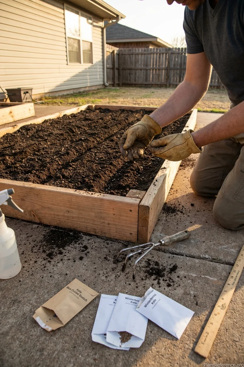 Direct sowing kale seeds in Oklahoma City during optimal August planting window