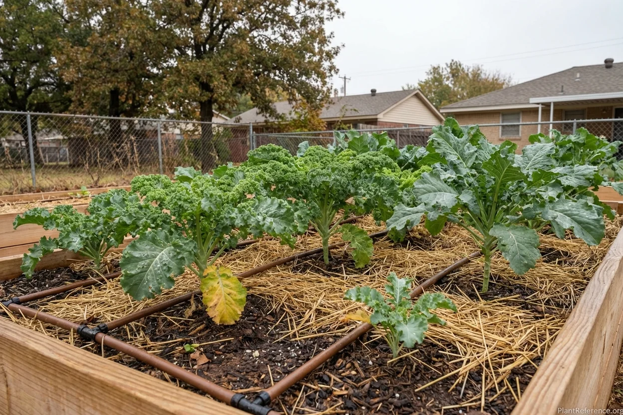 Proper watering and mulch management for kale in Oklahoma City clay soil conditions